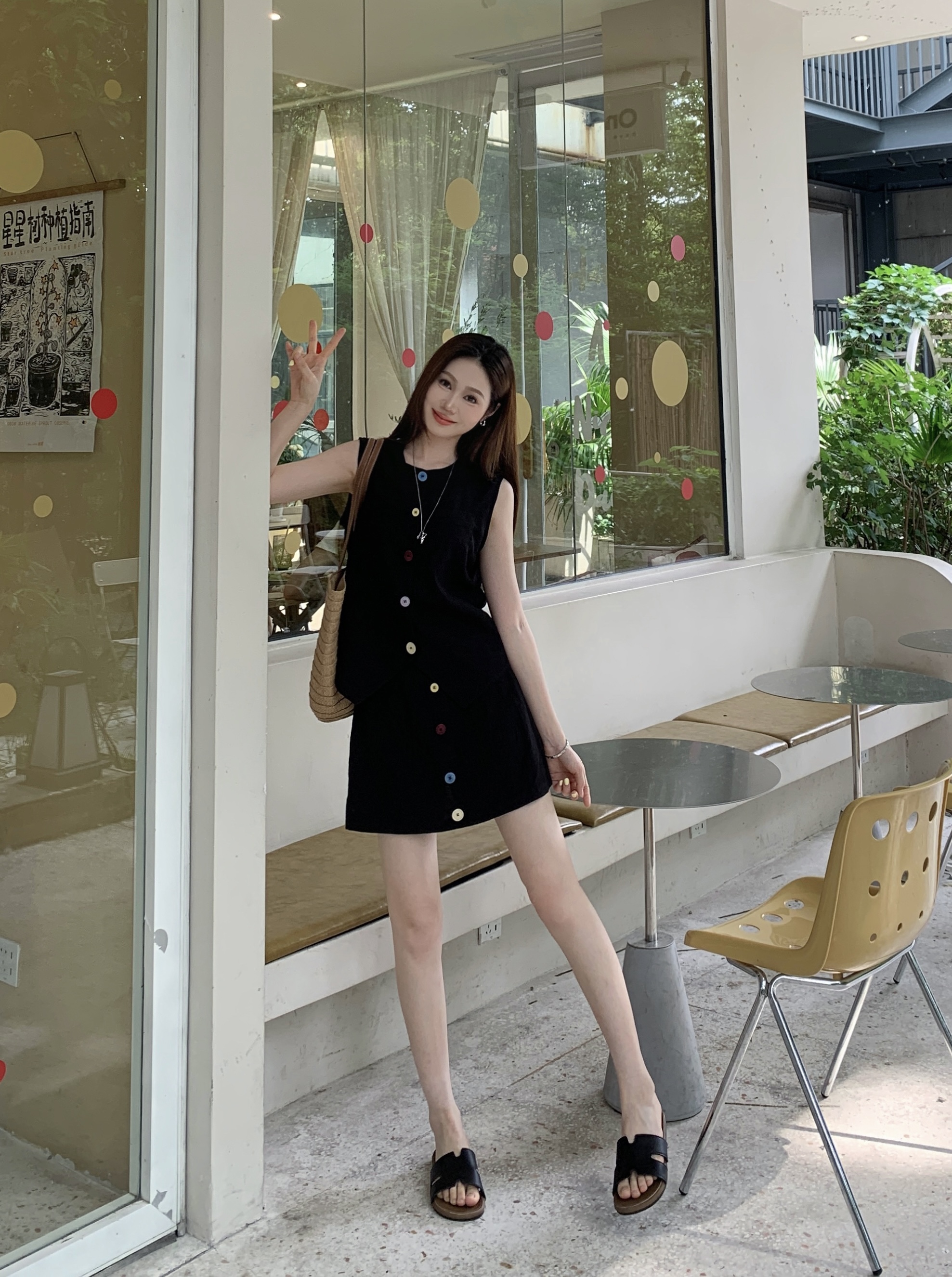 【小羊】夏季韩系设计款气质圆领无袖坎肩马甲设计感修身半裙套装