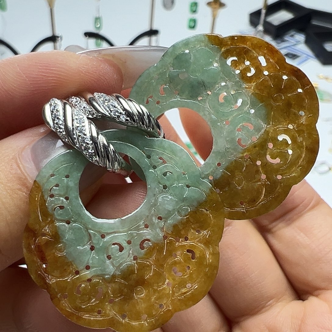 翡翠银S925镶嵌耳饰天然缅甸A货翡翠