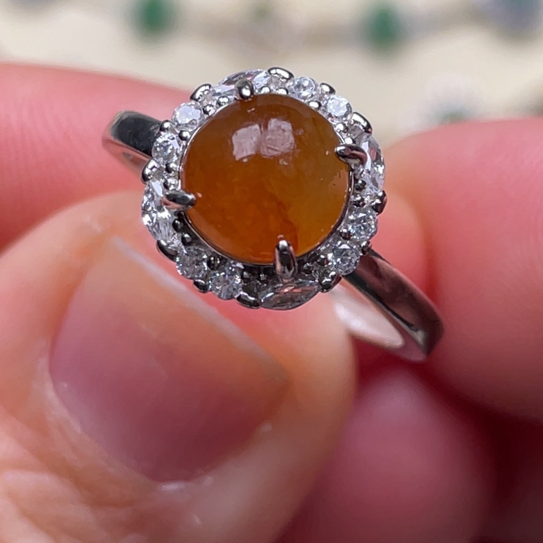 翡翠戒指银S925镶嵌纯天然缅甸翡翠