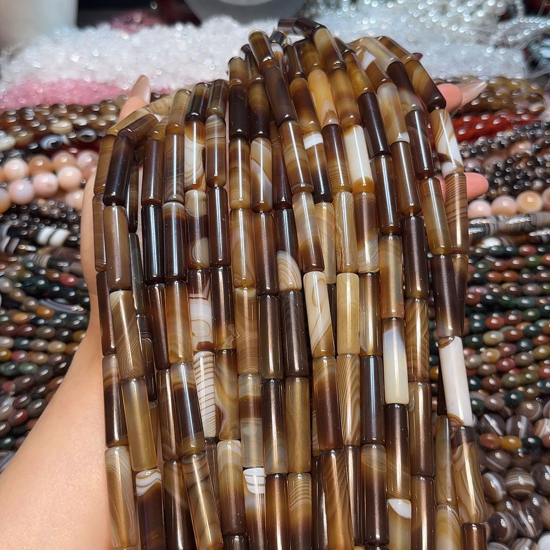 玛瑙/玉髓未镶嵌珠宝半成品8✖️30mm美拉德管珠蚕丝一条