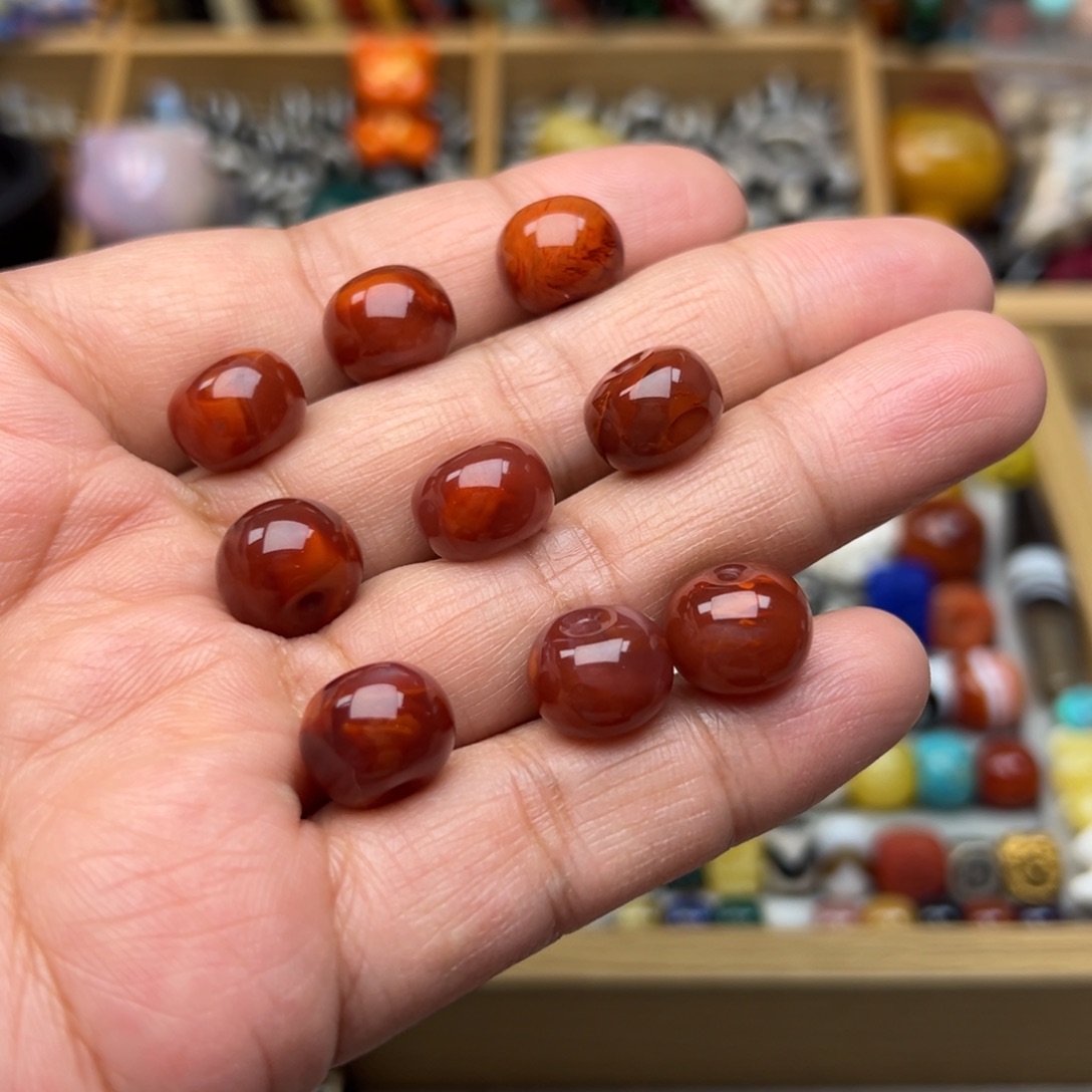 南红玛瑙12mm火焰纹算盘珠未镶嵌多样性发其中一颗