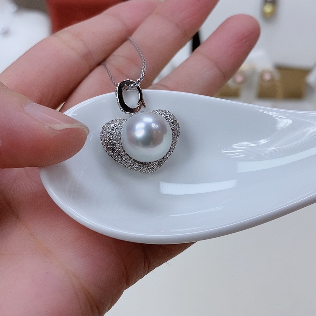 吊坠(不含链)银S925镶嵌海水珍珠12mm