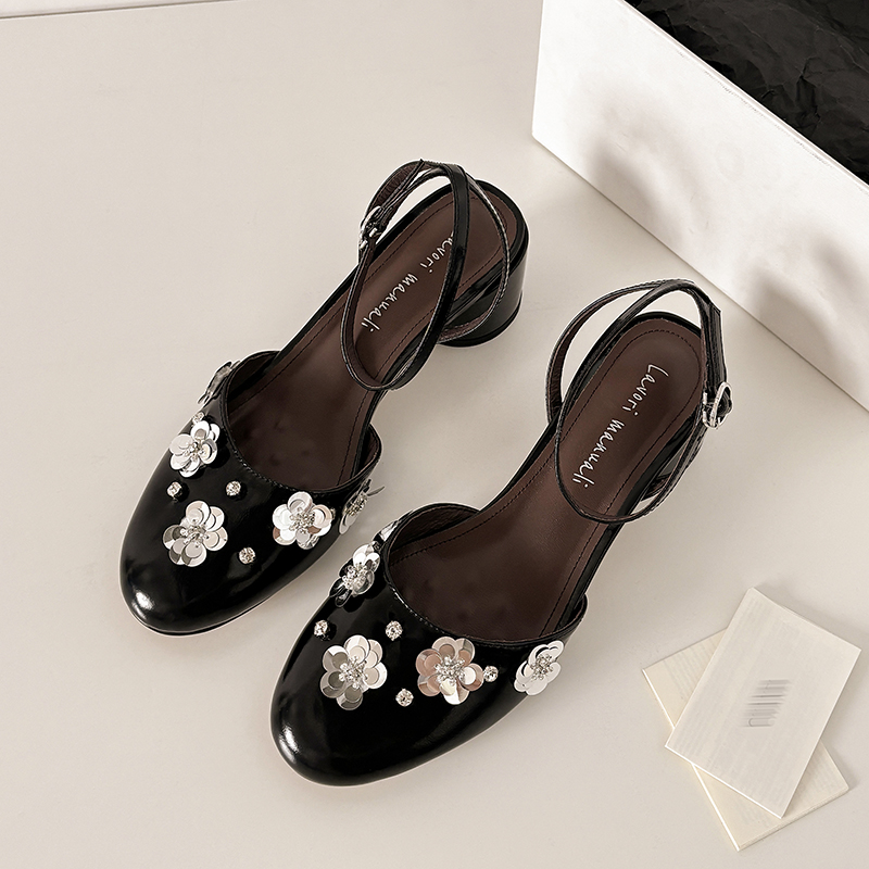 羊皮/6cm/水钻百搭秋季极简风挂脖仙女风单鞋时尚女鞋玛丽珍