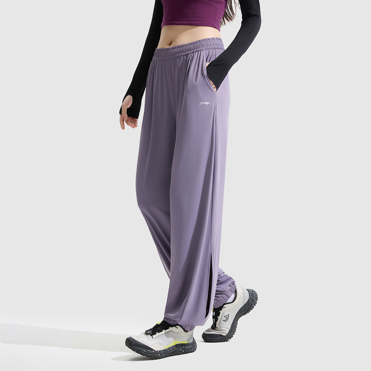 防晒速干裤|李宁官方卫裤女流光风显瘦百搭直筒运动长裤AKYV184