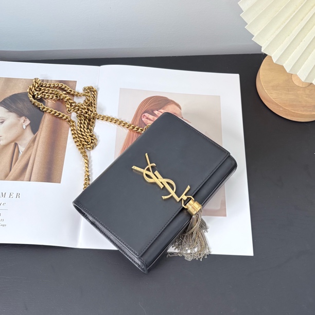 95新 YSL/圣罗兰 黑金流苏kate斜挎包xrk