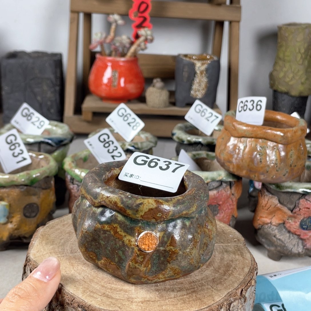 紫砂花盆色釉手捏 内口5