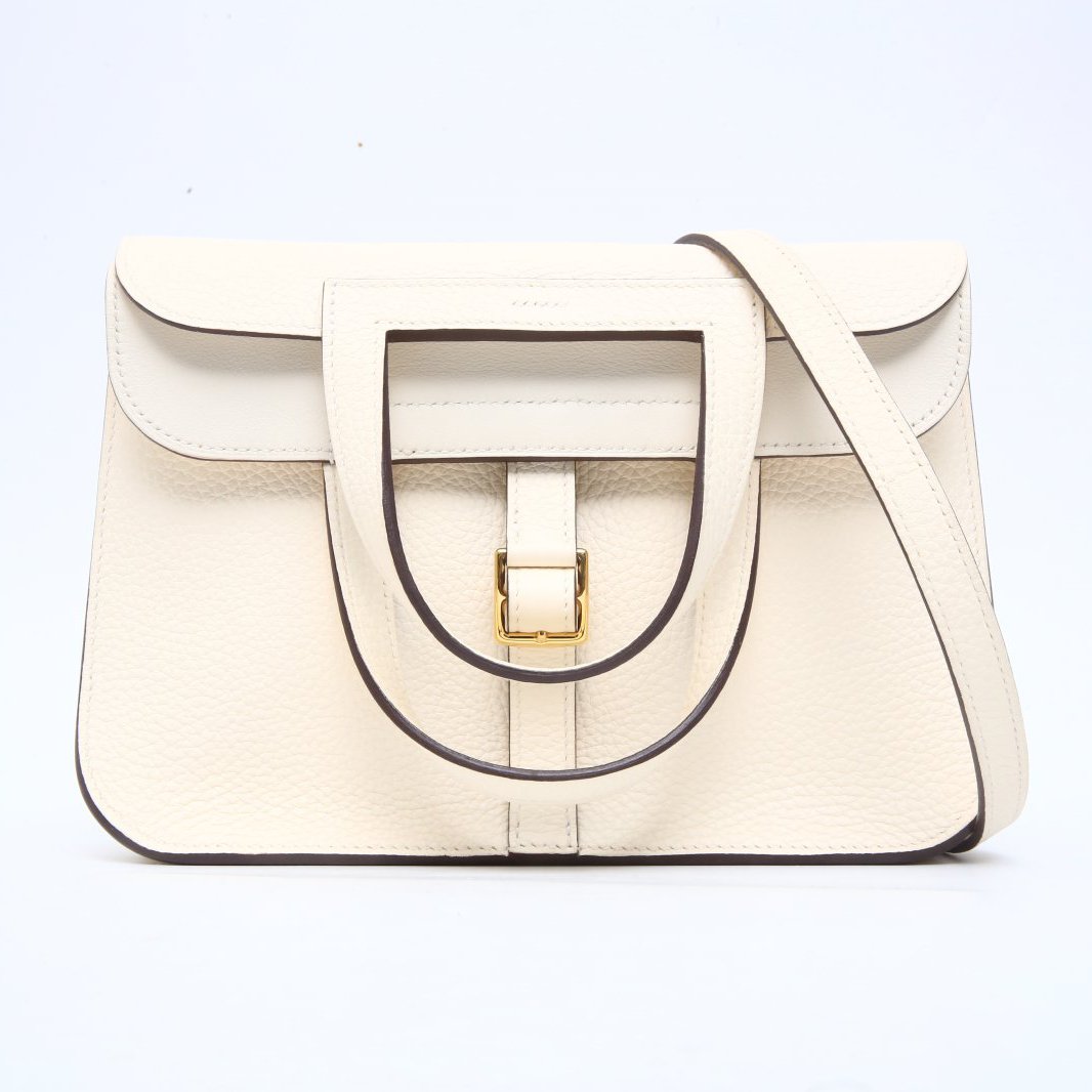 99新 Hermes/爱马仕 小花6欢 Halzan 25 单肩包 奶油白 TC皮 U刻