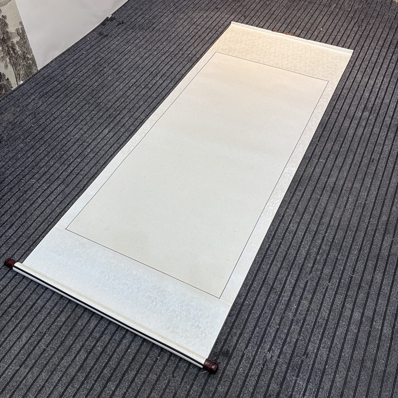水墨景【加厚金丝麻宣】生宣全绫精裱作品级国画行草书法空白卷轴