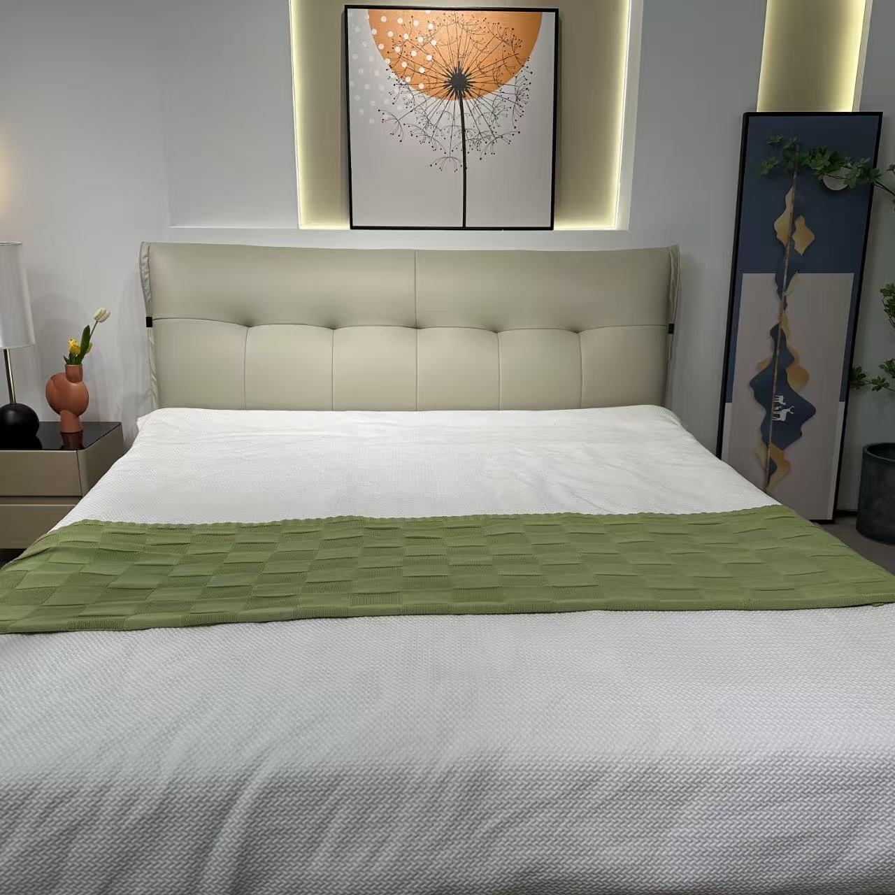 【新三生三世】牛皮实木软包床意式简约轻奢双人床大床北欧主卧