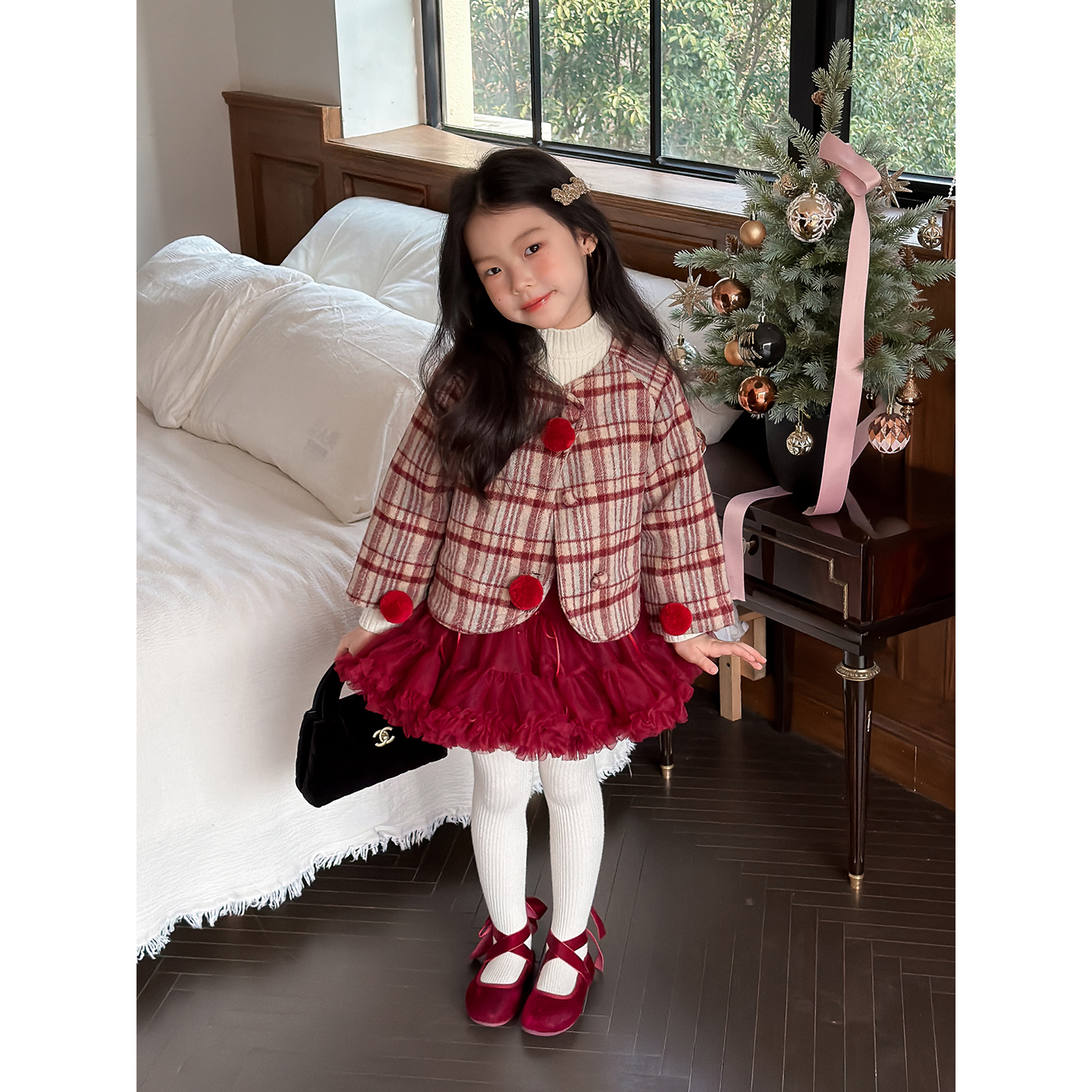 Harper kids 韩版女童甜美格子外套蓬蓬裙两件套装 H25A321226