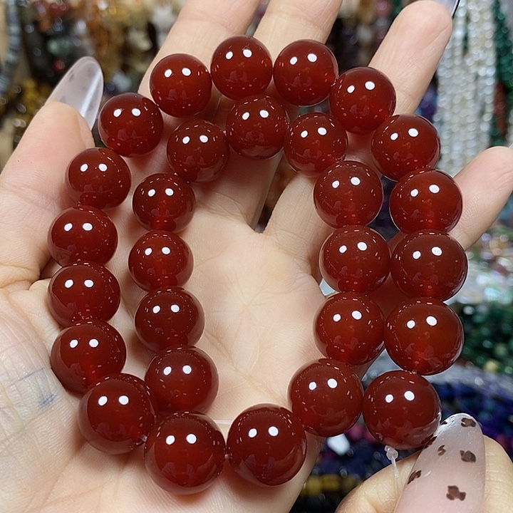 玛瑙/玉髓未镶嵌珠宝半成品A级红玛瑙卡14mm