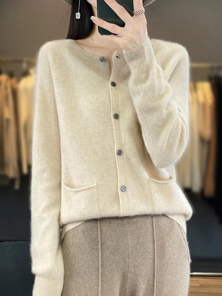 818-一线成衣女士一线成衣圆领带兜开衫外套