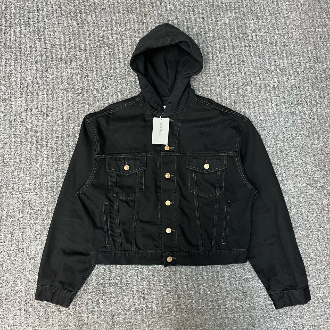 未使用 Balenciaga/巴黎世家 6930401 nz 黑色连帽牛仔夹克36码