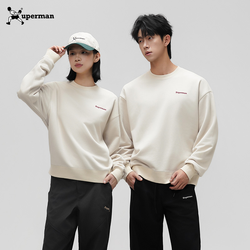 Xuperman刺绣圆领卫衣男女同款宽松慵懒风套头上衣基础百搭长袖