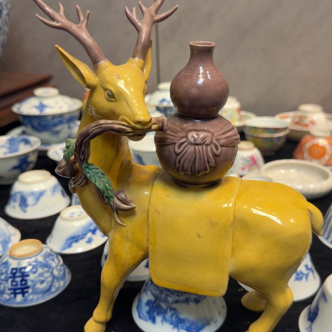璞***玩素三彩福禄寿麓鹿