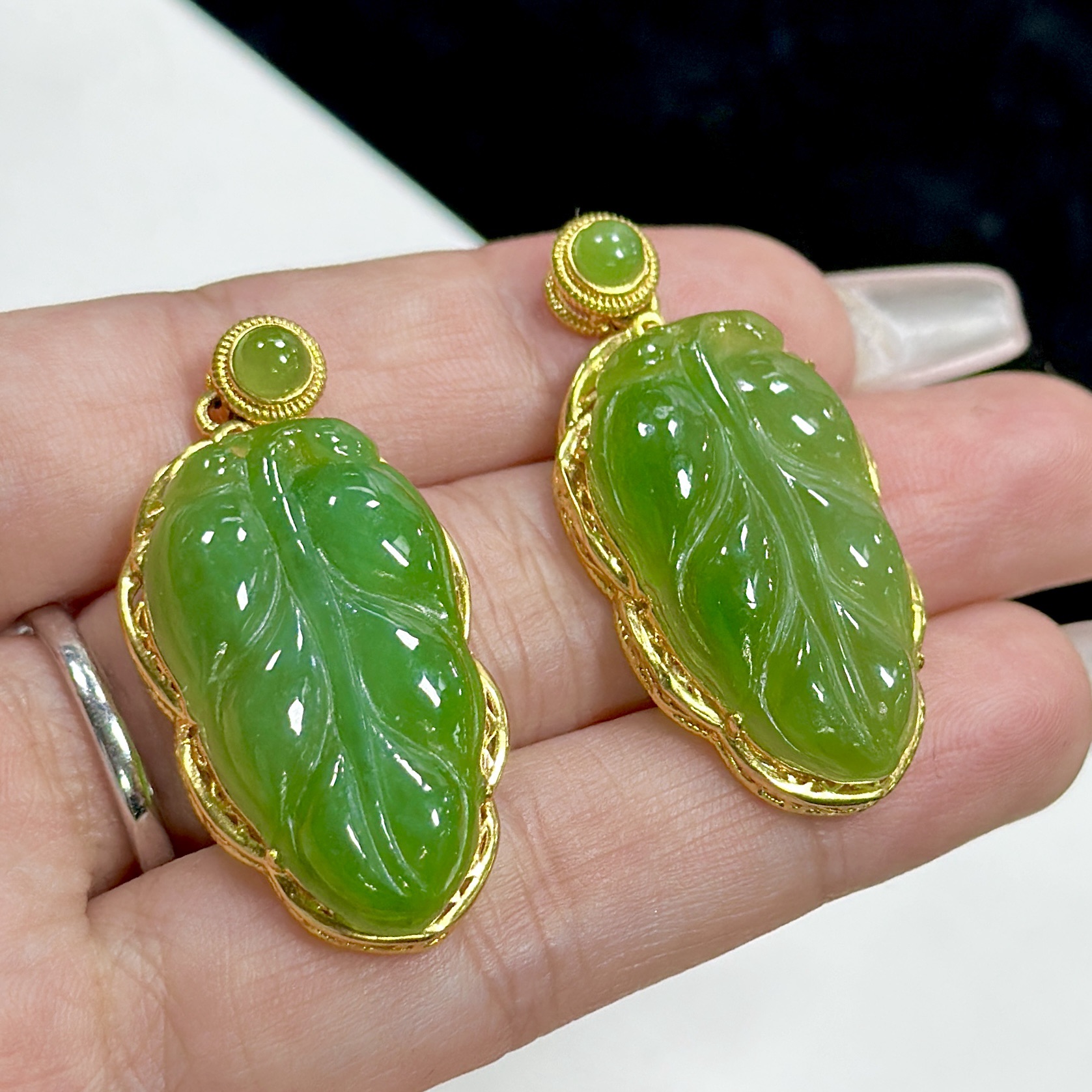 【CH】18k金和田玉碧玉叶子吊坠（多样性发其一）