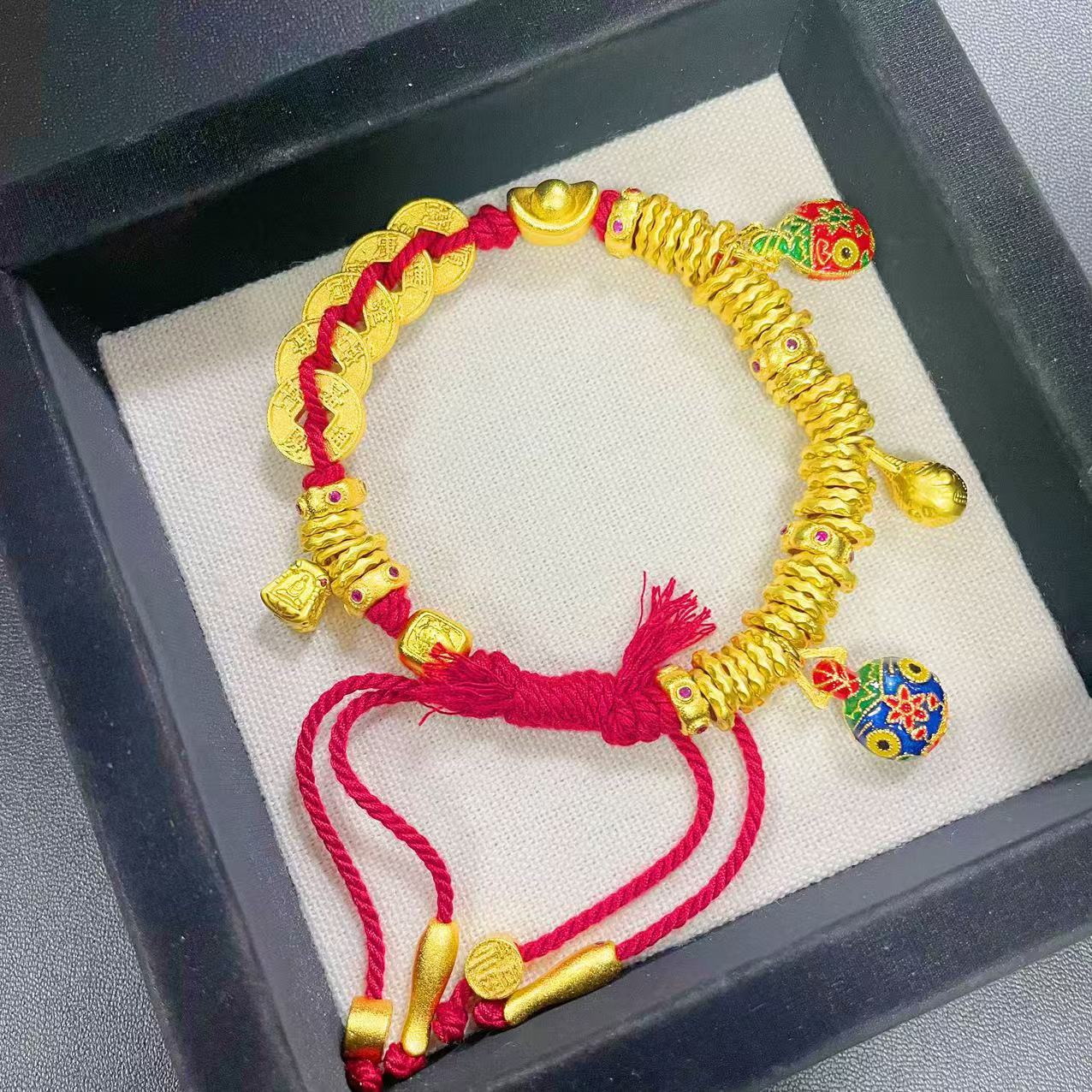 【高品质】同款吞金兽一家三口盘缠钱币发 圈黄财神胖福手串男女礼