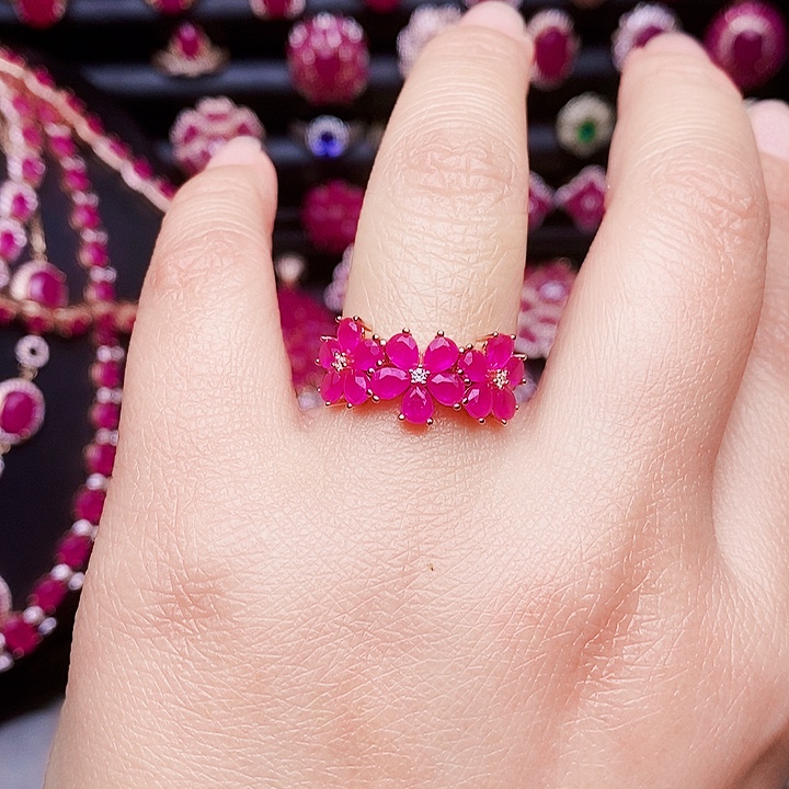 戒指银S925镶嵌红宝石