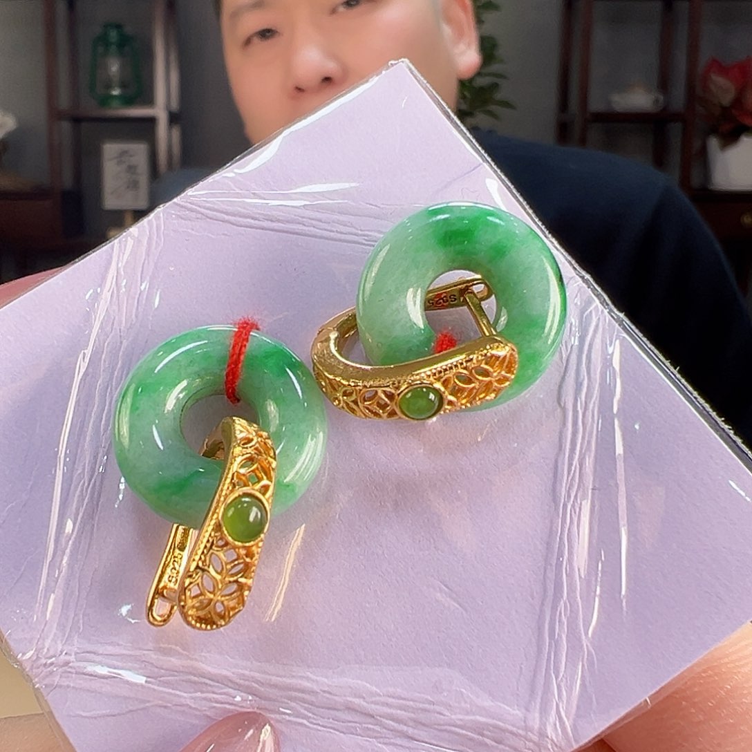 翡翠耳饰银S925镶嵌耳环12