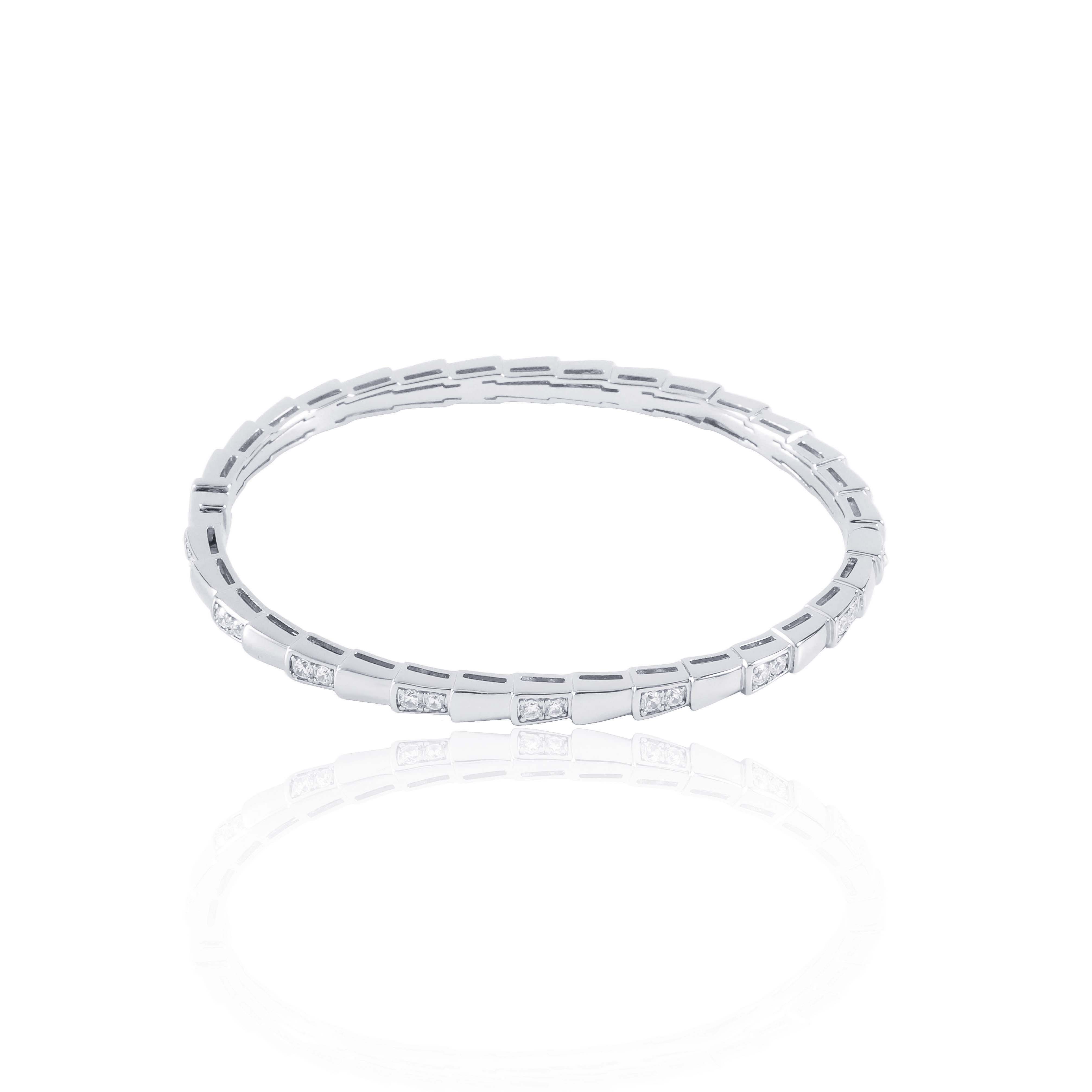 铜合金合成锆石手镯 CNC精工 时尚银色气质蛇镯间钻手镯 4352