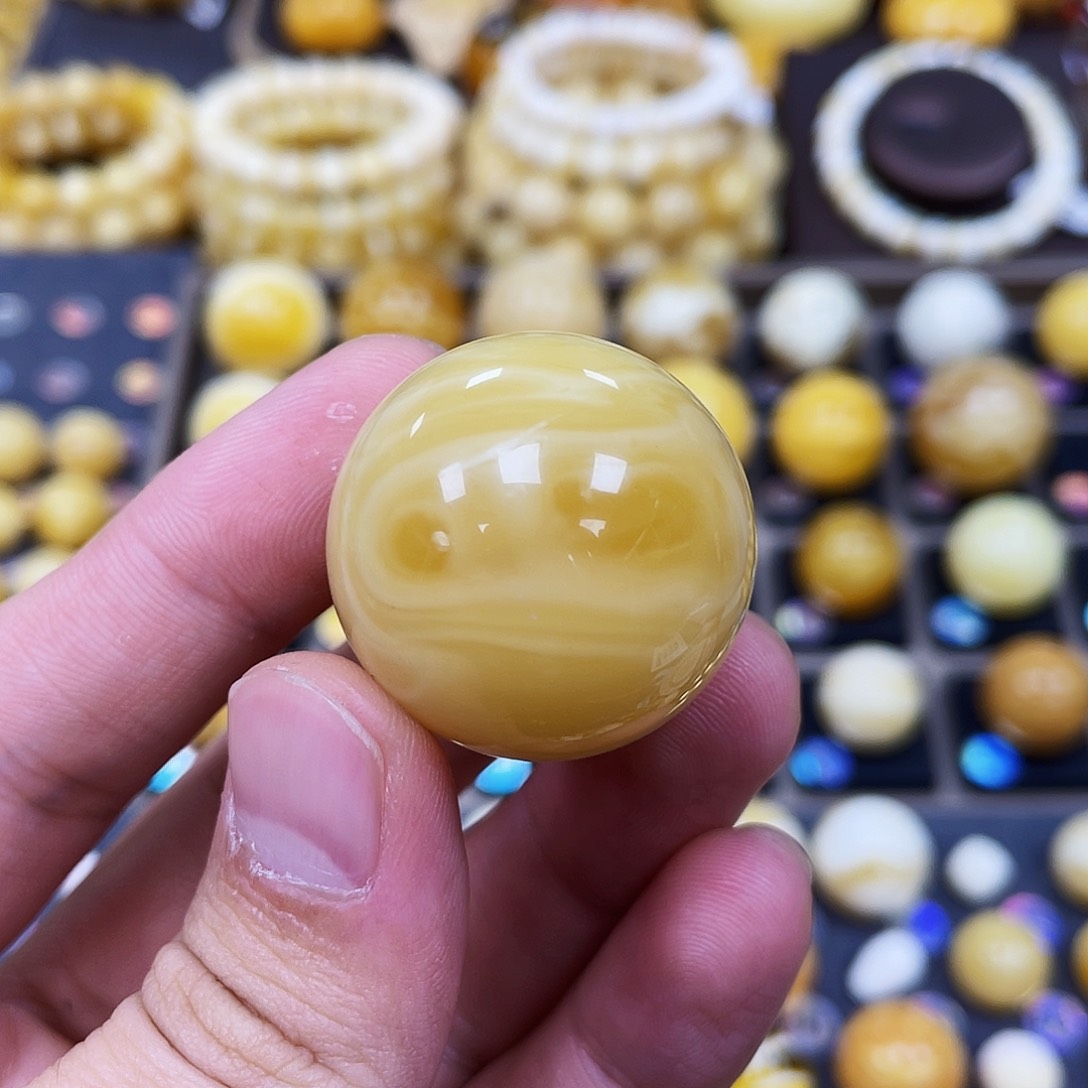 蜜蜡珠宝奇石未镶嵌29.5+mm波浪花双天眼款｜圆珠·段掌柜