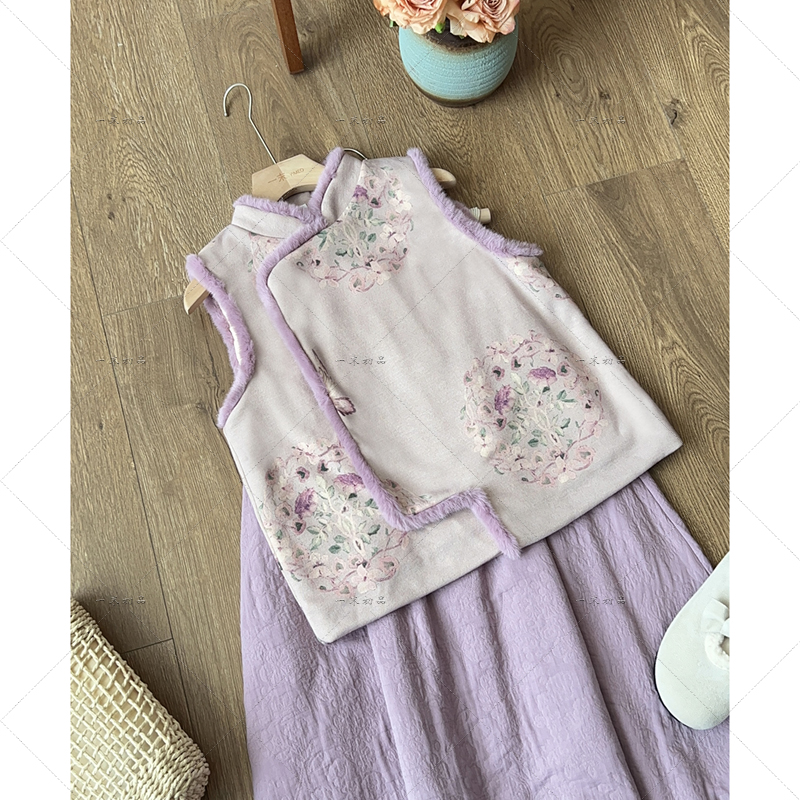 3098《沐棠里》萝兰紫马夹~针织摇粒绒双层加厚冬季马甲