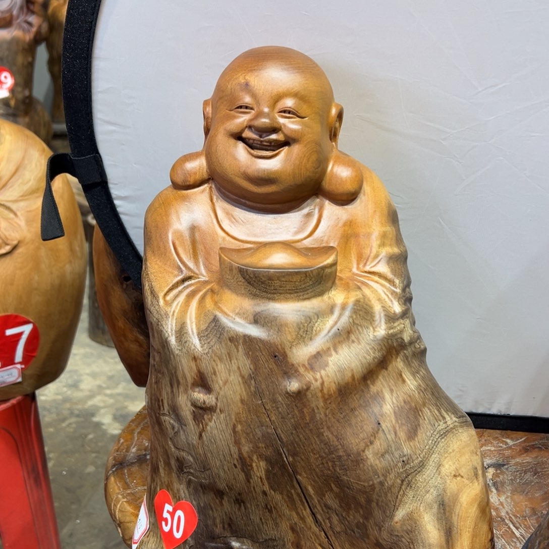 香樟木香樟木百财弥勒桌面摆件