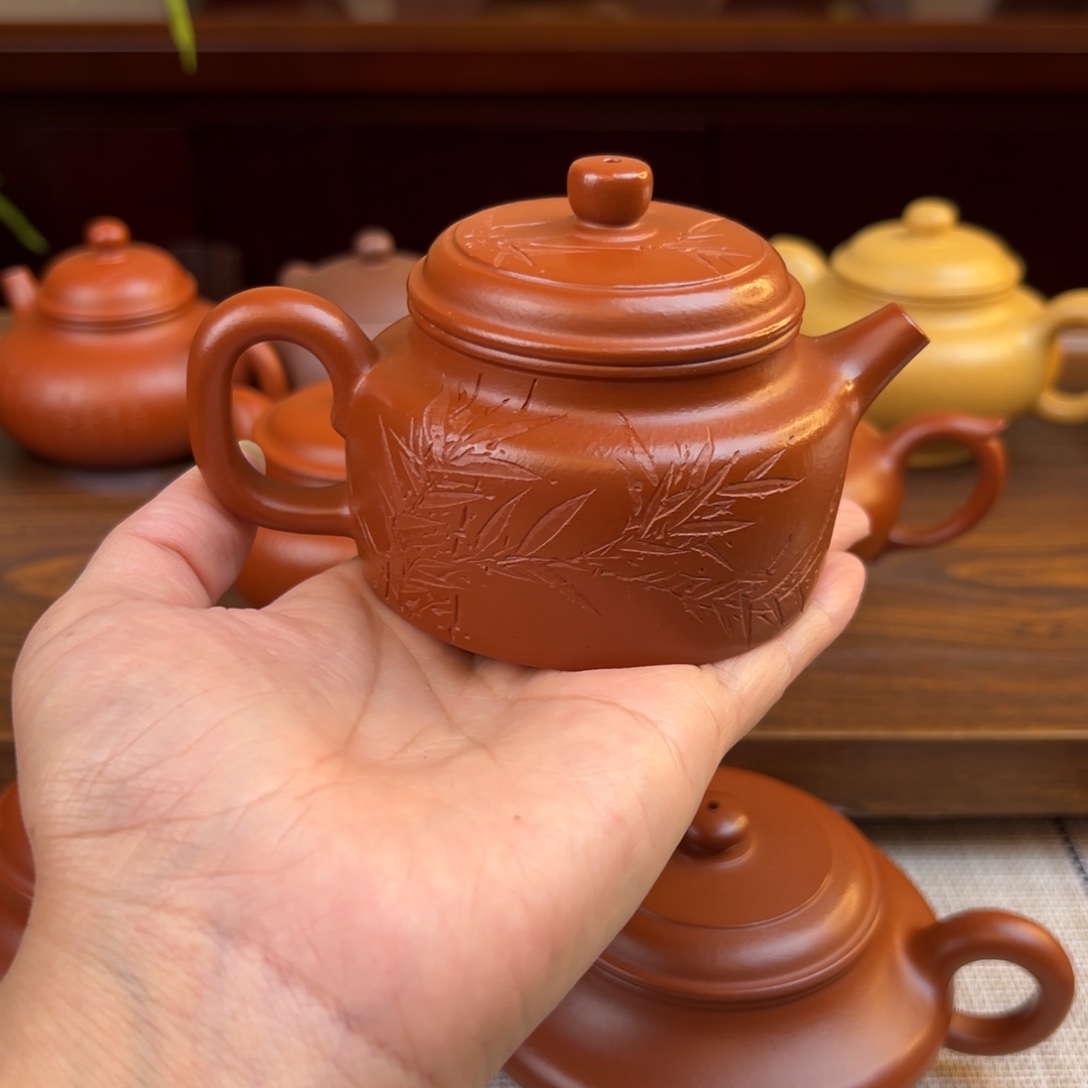 紫砂茶壶朱泥德钟全手150cc
