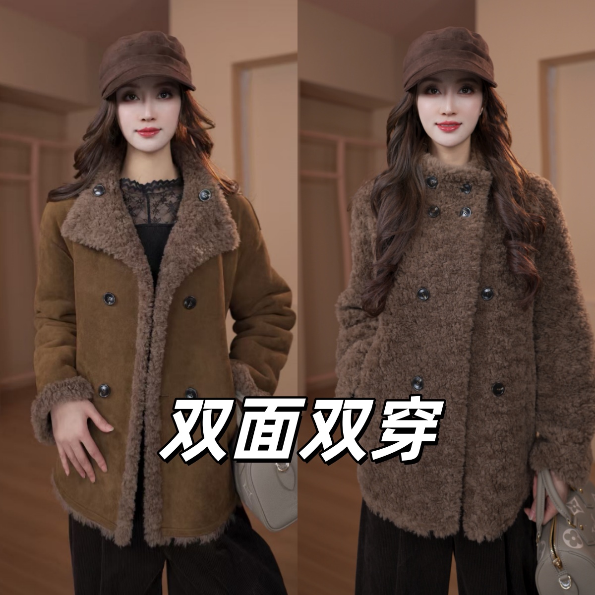 W117-33新款100%羊毛双面穿时尚休闲外套