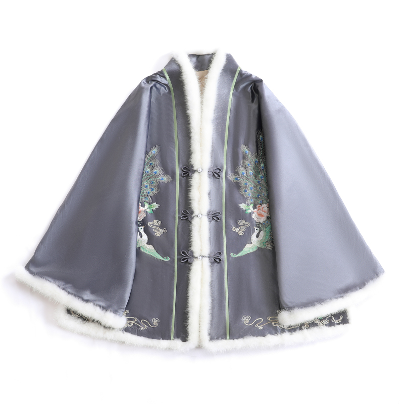 「翠翎丹华」乐锦坊 塔夫绸 手工定制水貂毛百搭国潮女装汉服棉衣