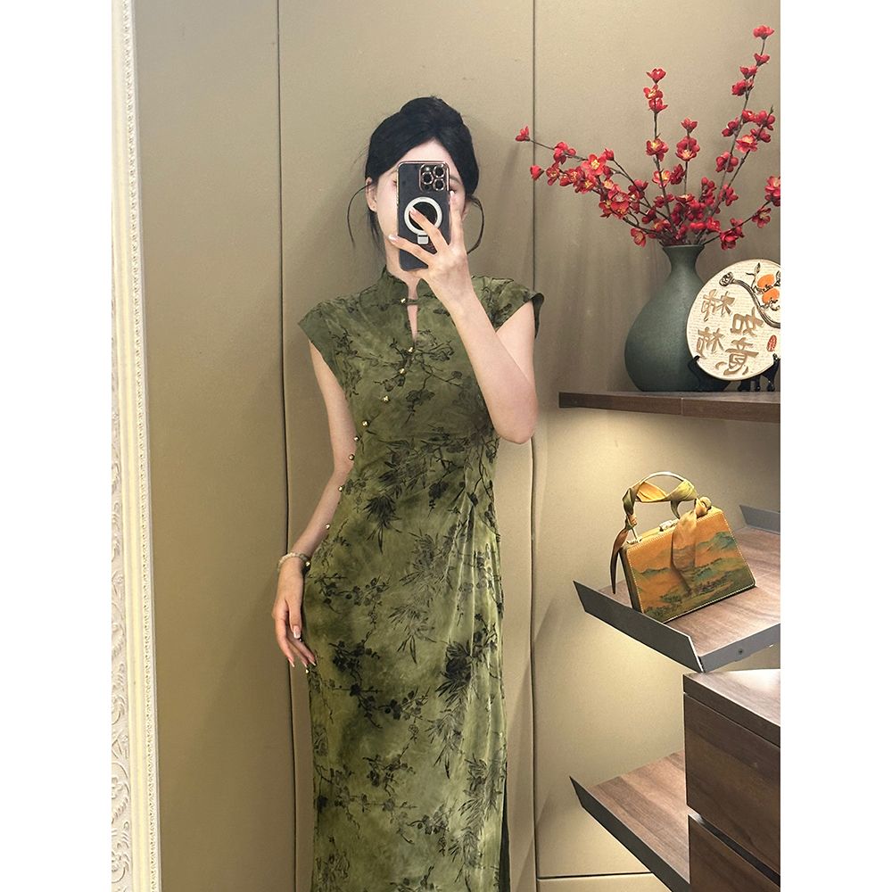 复古改良新中式旗袍连衣裙女欧洲站2025夏季新款无袖修身显瘦长裙