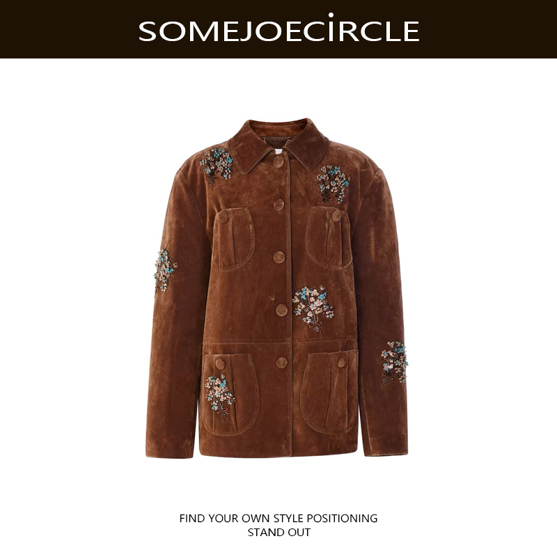 【DZ】SOMEJOECIRCLE【手捧花】25新款彩色花束钉珠丝绒长款外套Z7212