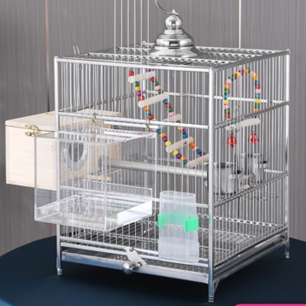 方形加粗不锈钢鸟笼大号专用鹦鹉笼子别墅金属鸟笼子八哥方笼304