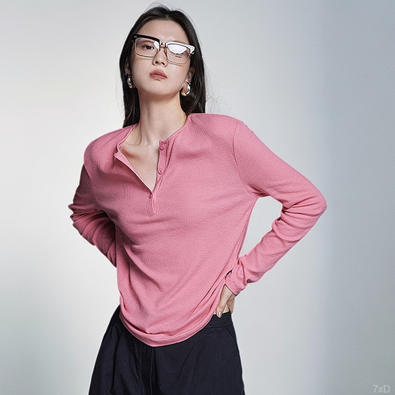 宽松长袖女装上衣圆领针织开衫早春2025小树莓绝美独特粉新款毛衣