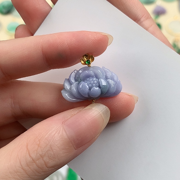 翡翠18K金镶嵌颈饰善*87643357788