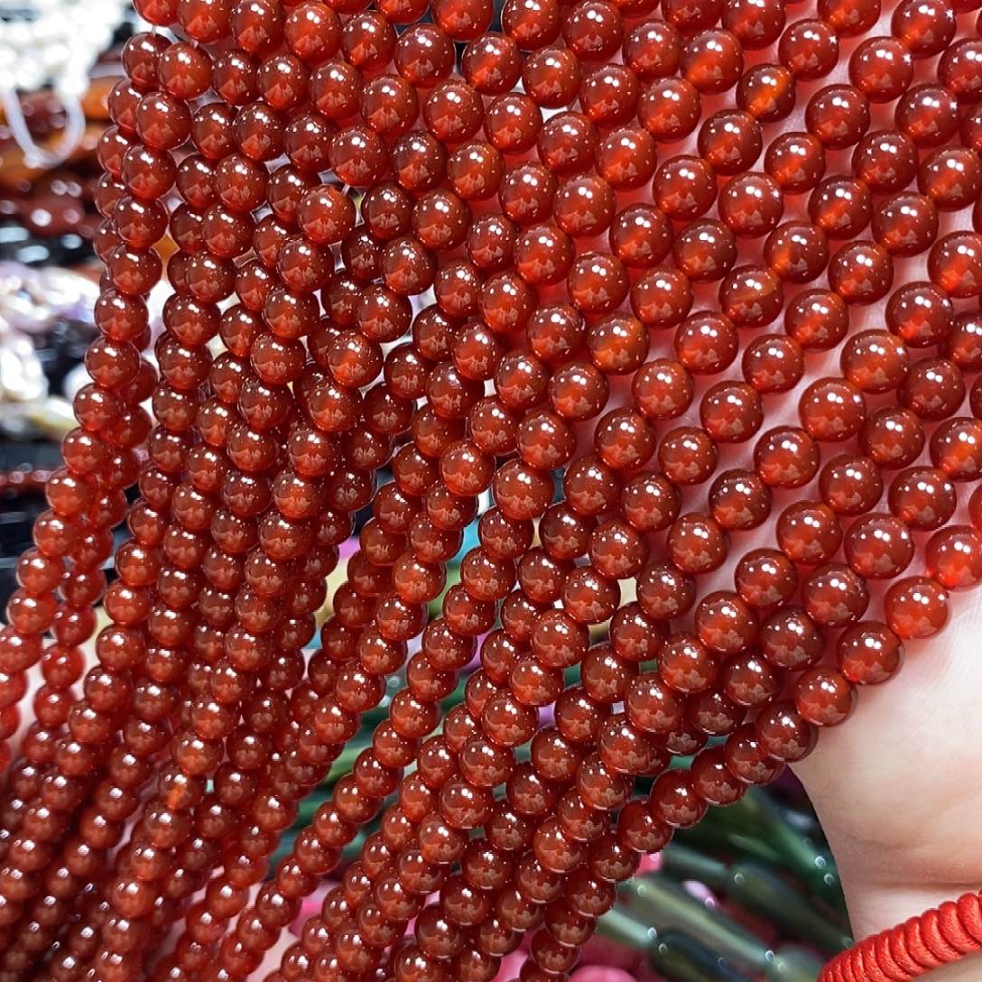 玛瑙/玉髓未镶嵌珠宝半成品A级红玛瑙一条卡6mm