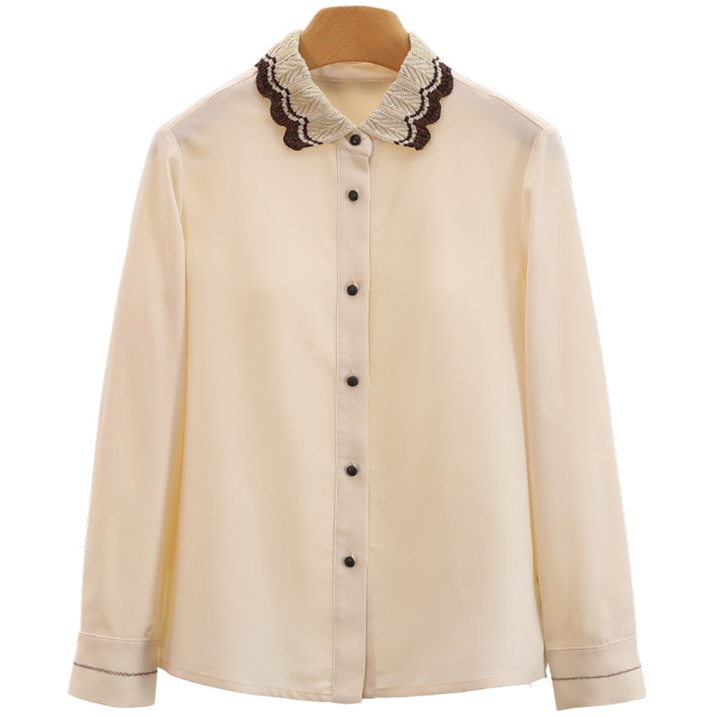 F8562-【佐】拼接翻领单排扣打底长袖衬衫衬衣#WZS58S001