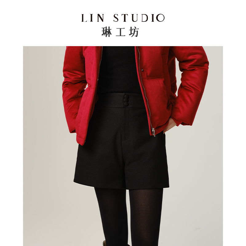 【短裤】琳工坊墨珠黑色短裤新款时尚春款洋气唐琳设计师