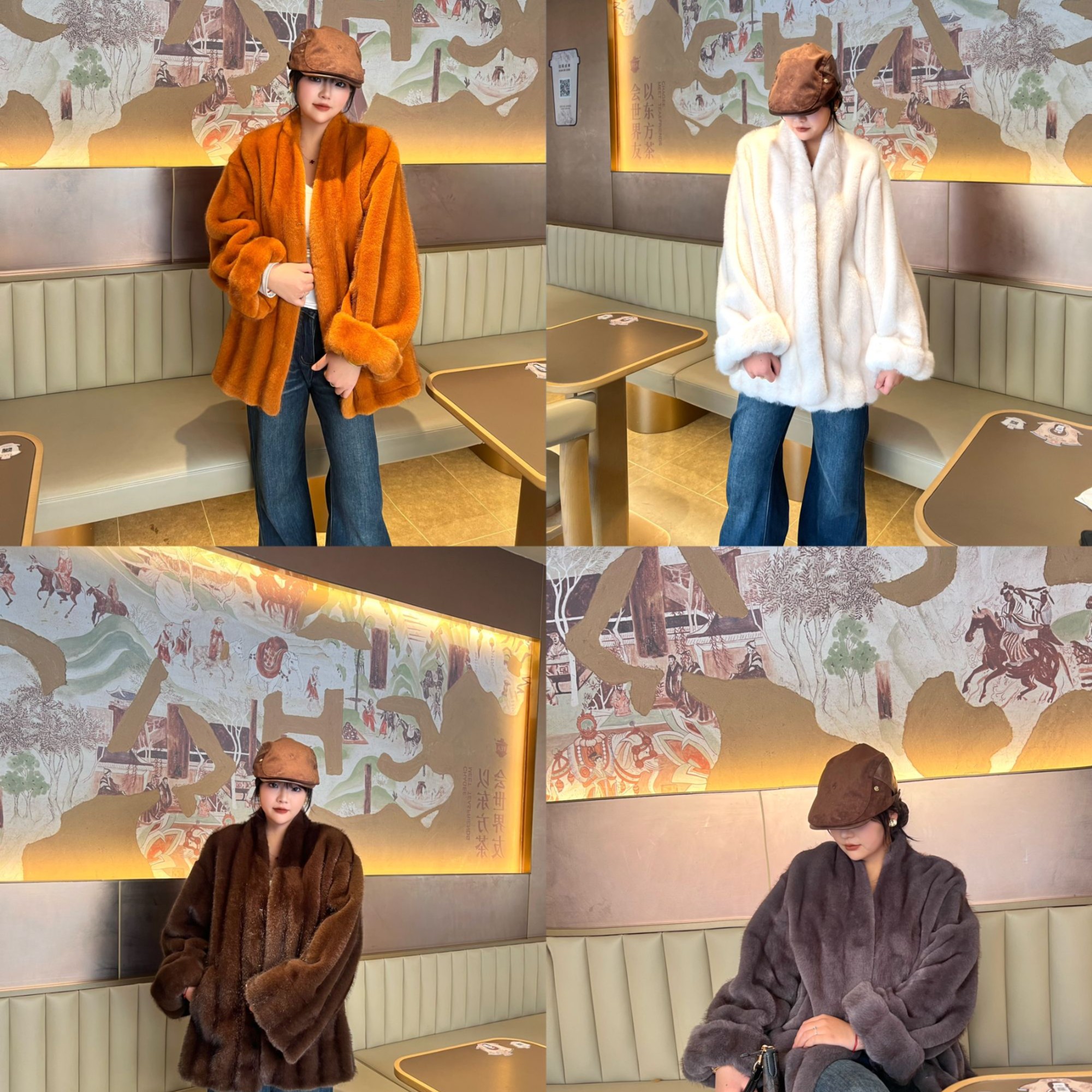 人造皮草 2025冬季新款毛毛外套中长v领韩版宽松款