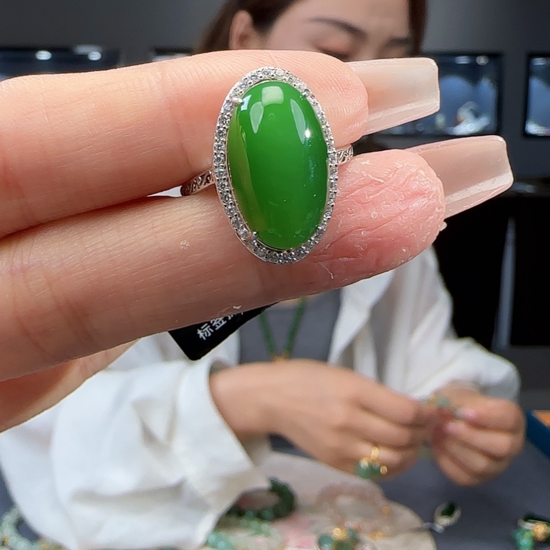 和田玉戒指银S925镶嵌1