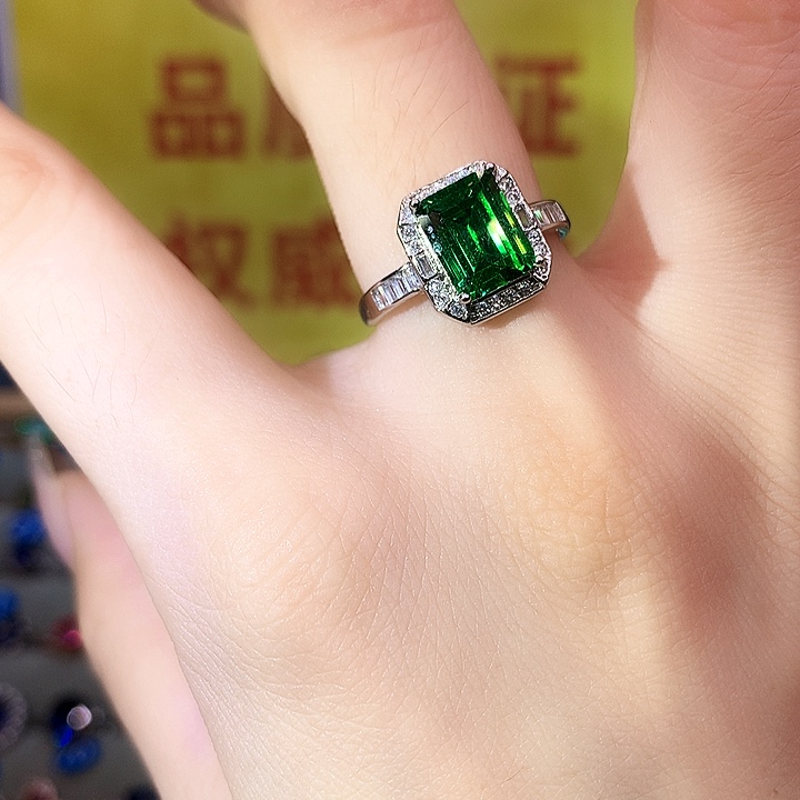 戒指透辉石银S925镶嵌