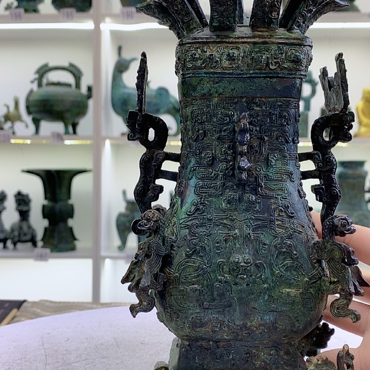 老***董黄铜29高莲鹤方壶铜