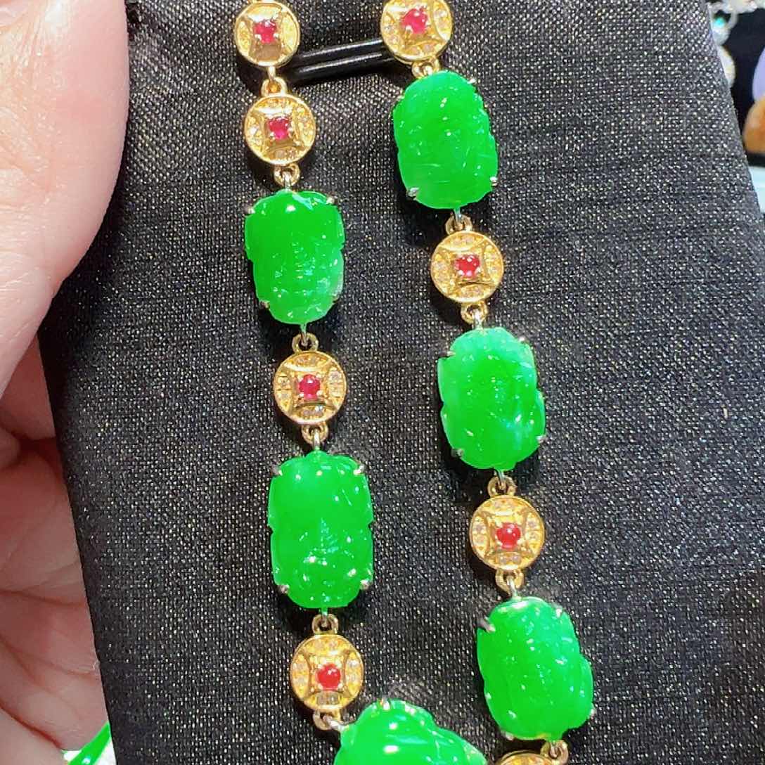 翡翠手链18K金镶嵌签收后24小时鉴赏期