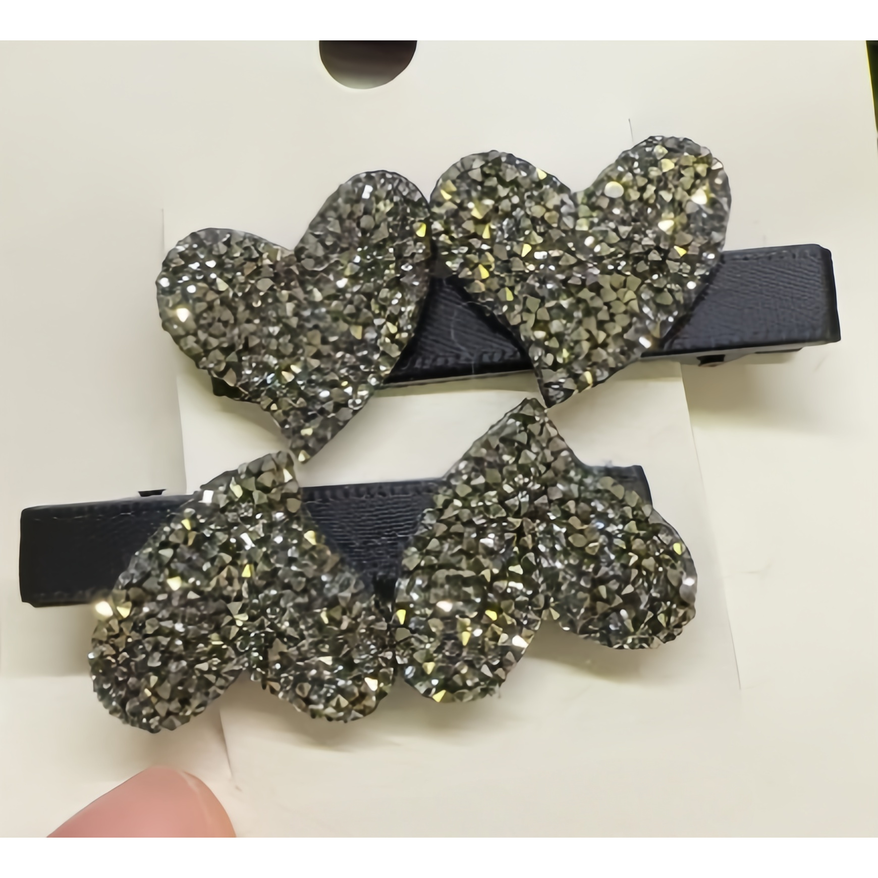 韩版双爱心满镶碎钻四公分压夹WM-136（对）