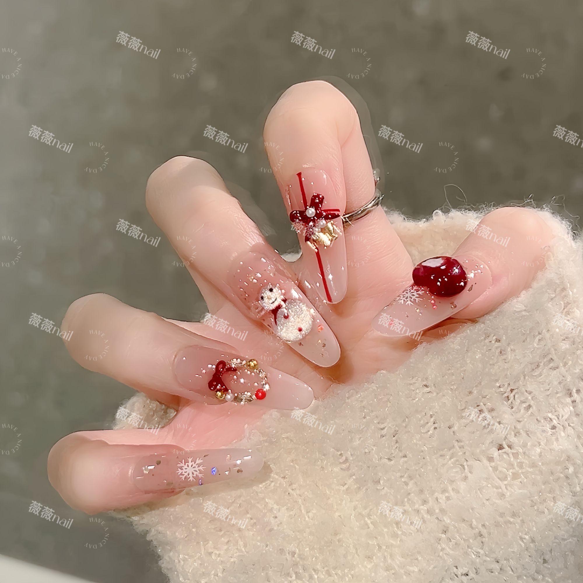 【雪趣童梦】秋冬圣诞雪人渐变猫眼法式可拆卸美甲高品质穿戴甲10片