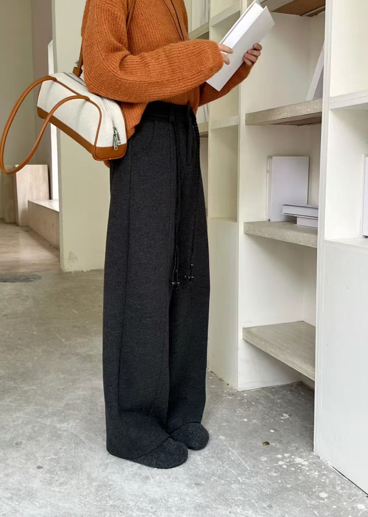 冬季新款宽松显瘦弯刀裤冬款高腰休闲裤加大码