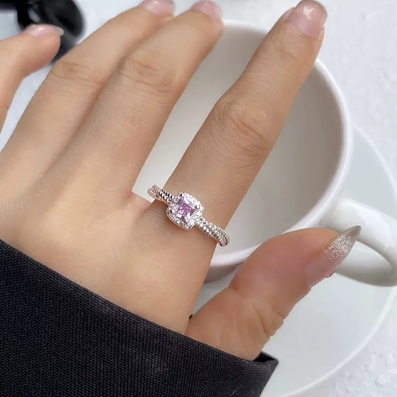 铜合金戒指 白铜包925厚银 精致粉锆石轻奢戒指