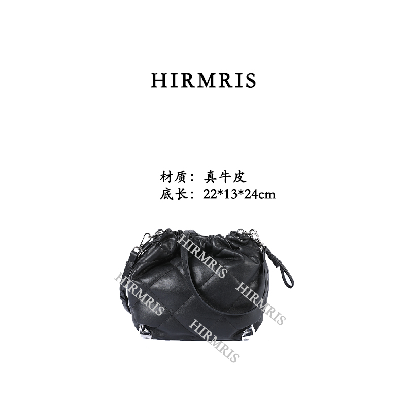 HIRMRIS真皮手工包550635-黑  中收紧福黑