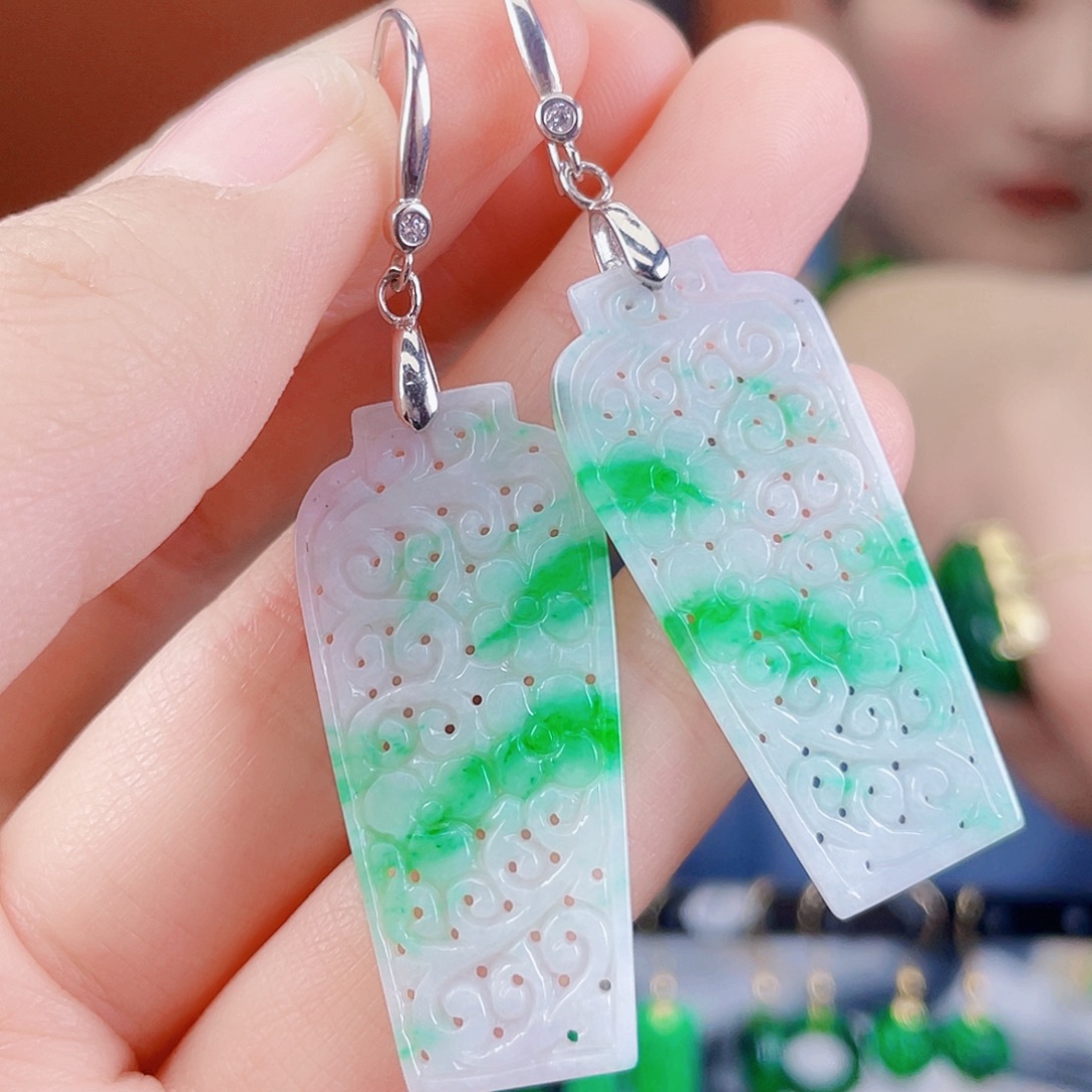 翡翠银S925镶嵌耳饰