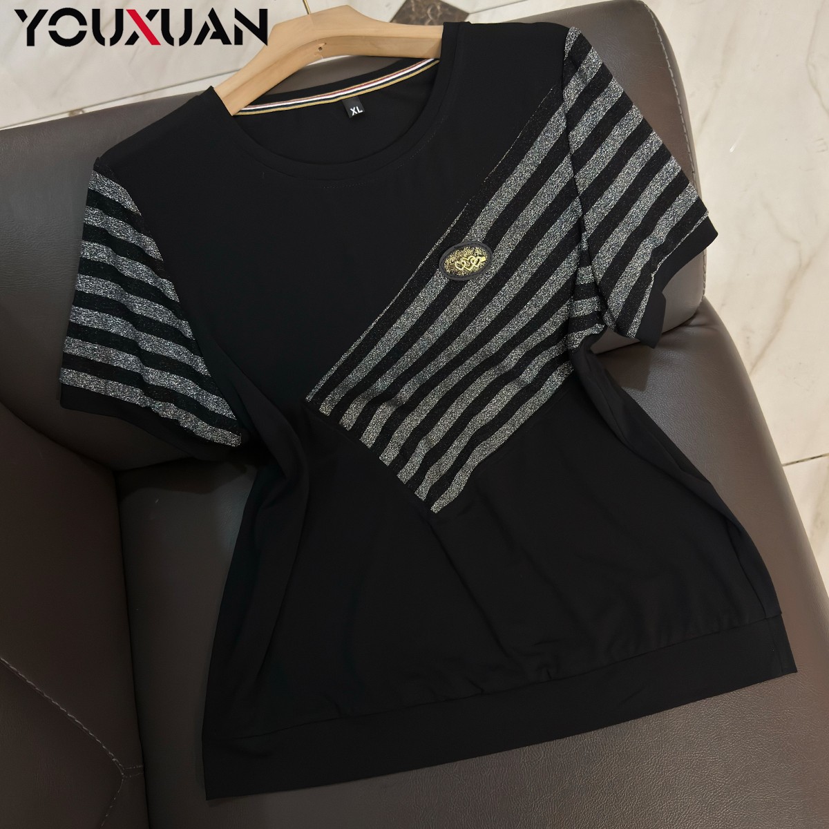 夏季新品女士短袖圆领休闲T恤上衣大码女装时尚气质小衫63635